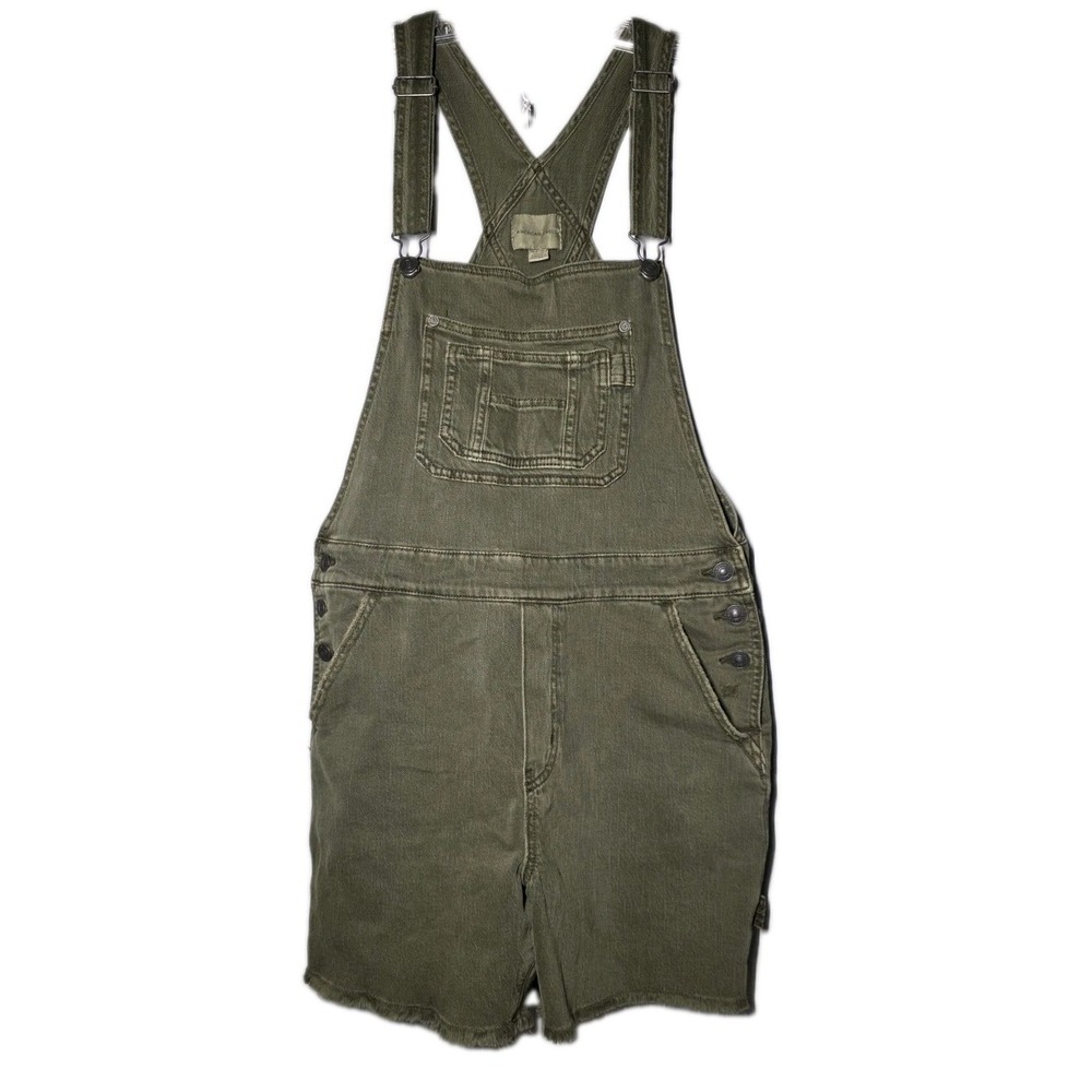 American Eagle Short Overalls Womens Small Olive Green Denim Distressed Cutoff
